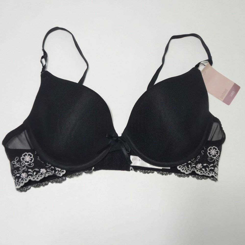 Gilligan & O'Malley Black Floral Lace Underwire Demi Bra 34B New With Tags